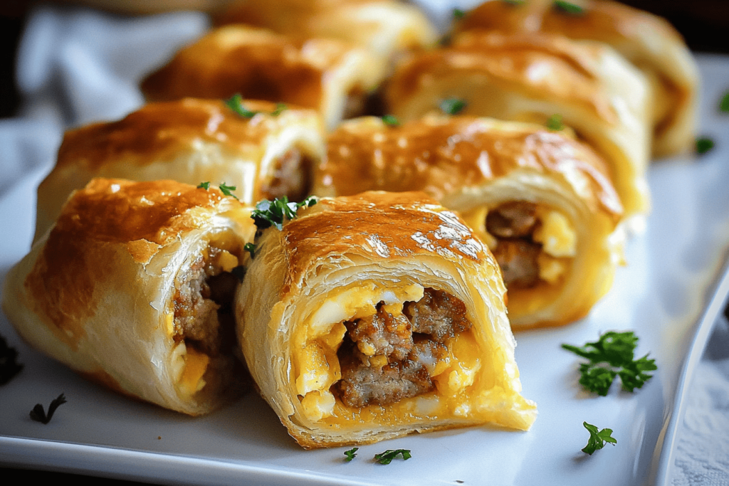 Golden brown Sausage Egg Cheese Breakfast Roll-Ups