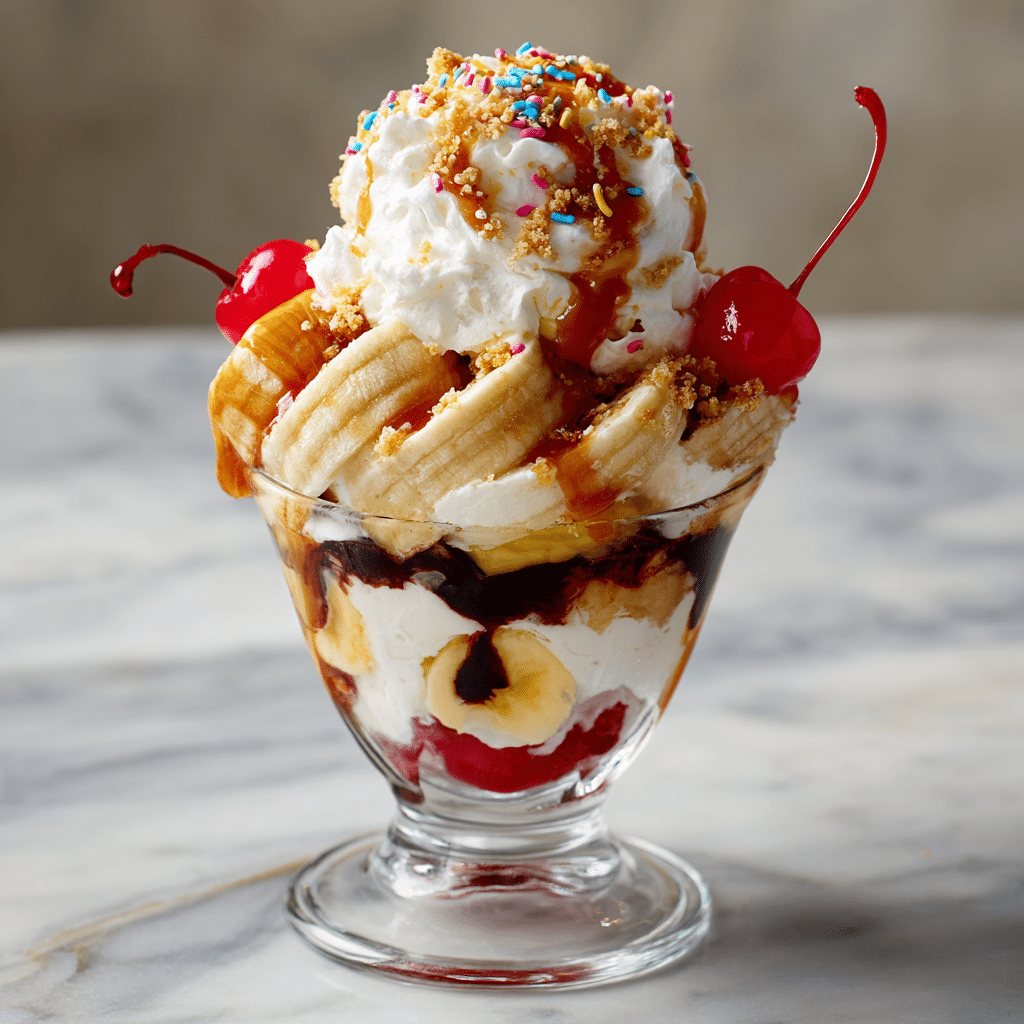 Banana split sundae in glass