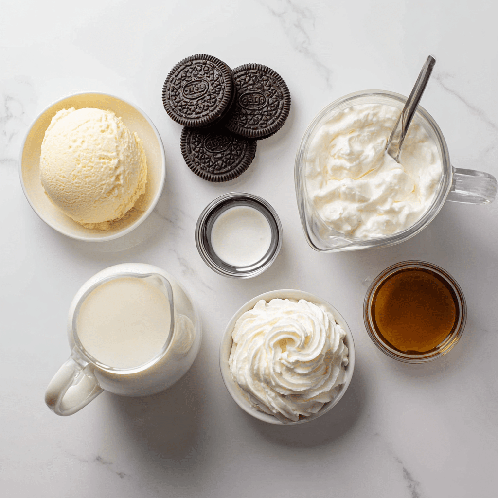 Oreo Milkshake ingredients on table
