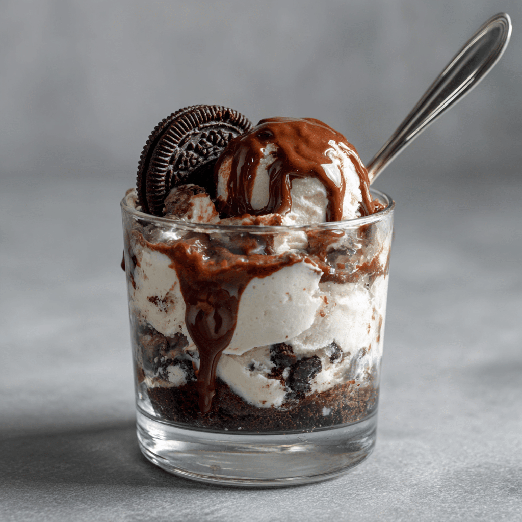 Oreo crunch layers in amazing ice cream glass