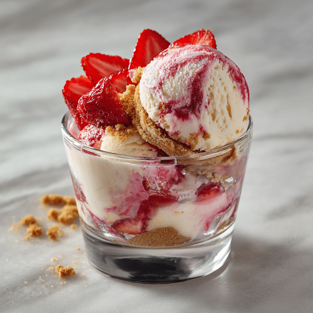 Strawberry cheesecake ice cream glass layering