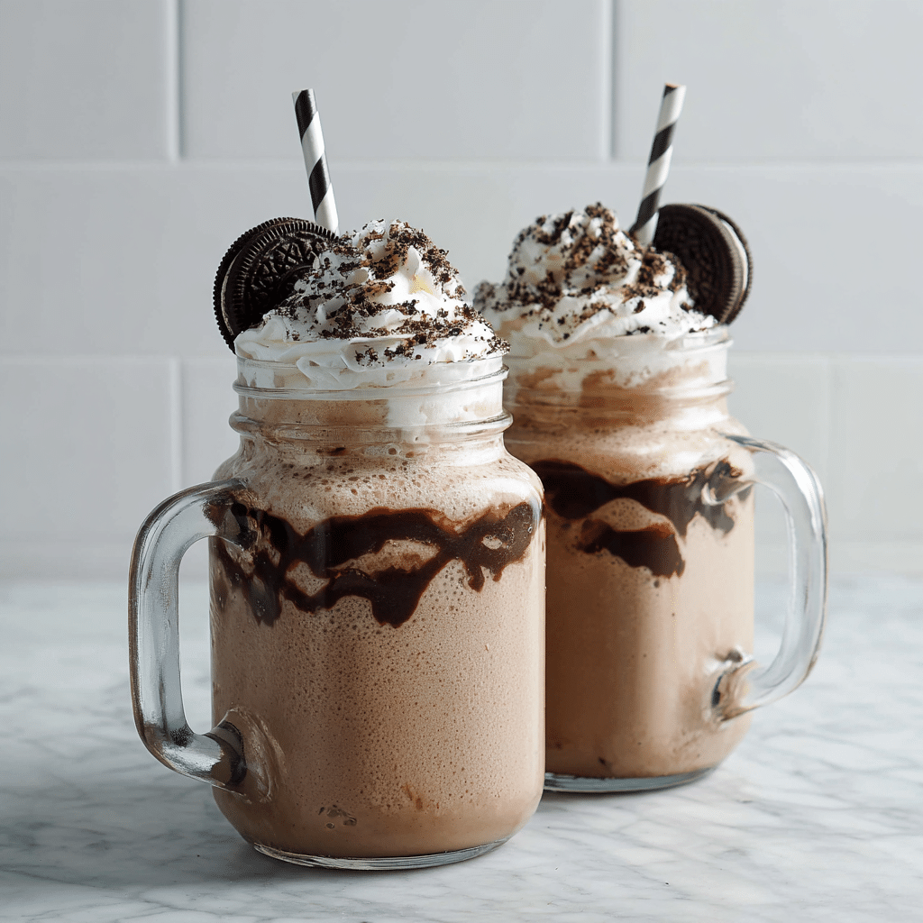 Oreo milkshake in mason jars