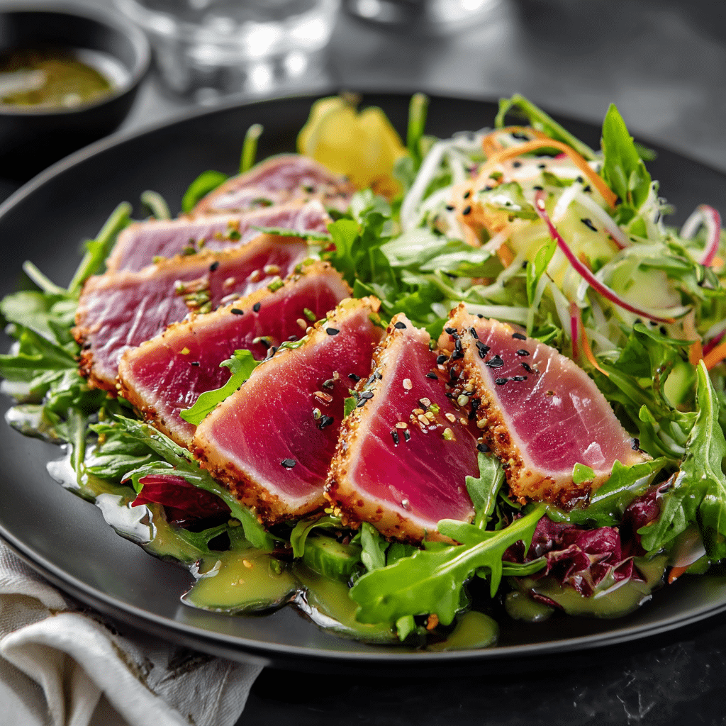 Tuna prosciutto plated with salad