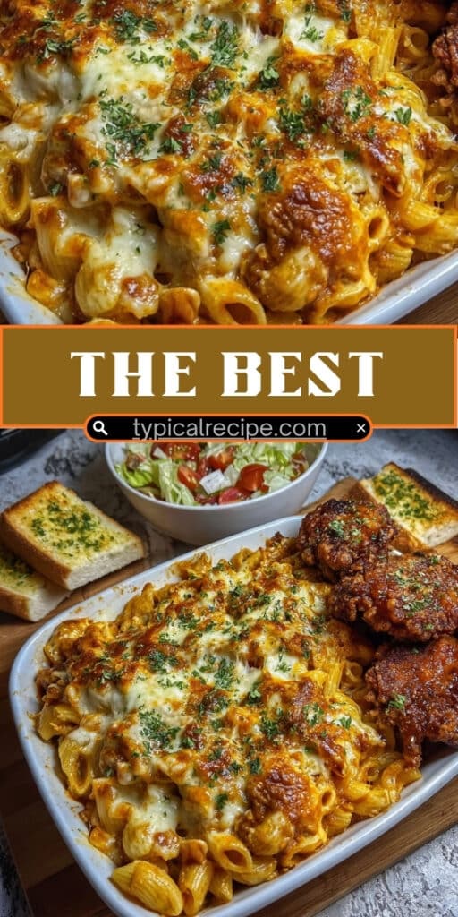Cheesy Pasta Bake with Crispy Fried Chicken Garlic Bread 🍗