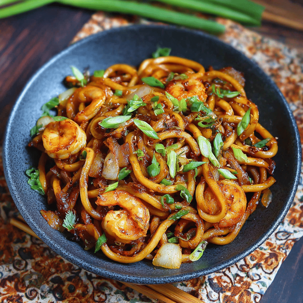 Yaki Udon with Shrimp Japanese Stir Fried Noodles