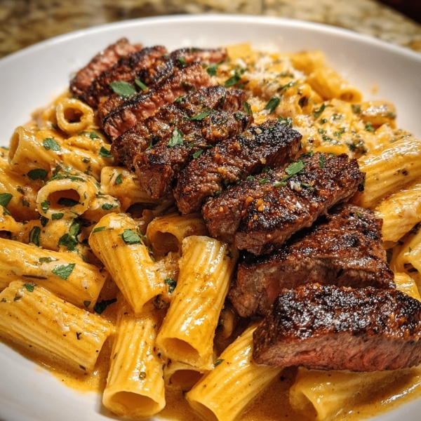 Cajun Steak Rigatoni with Garlic Parmesan Alfredo 1