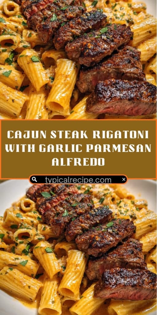 Cajun Steak Rigatoni with Garlic Parmesan Alfredo
