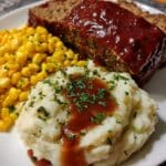 Meatloaf corn mashed potatoes with gravy