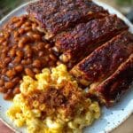 Ribs baked Mac and cowboy beans
