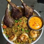 Shrimp fried rice lamb chops spicy yum yum sauce