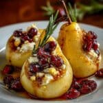 Baked Pears with Goat Cheese Honey Cranberries
