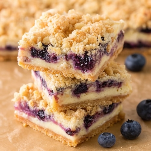 Blueberry Crumble Cheesecake Bars