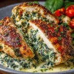 Cheesy Garlic Butter Spinach Stuffed Chicken