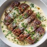 Garlic Butter Steak with Parmesan Cream Sauce