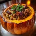Pumpkin Stuffed with Wild Rice and Sausage 2