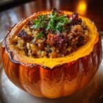Pumpkin Stuffed with Wild Rice and Sausage 2