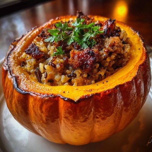 Pumpkin Stuffed with Wild Rice and Sausage 2