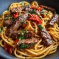 Sweet Spicy Garlic Steak Pasta