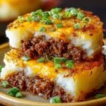 Cheesy Ground Beef Stuffed Crispy Mashed Potatoes
