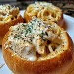 Chicken Alfredo Garlic Bread Bowls 1