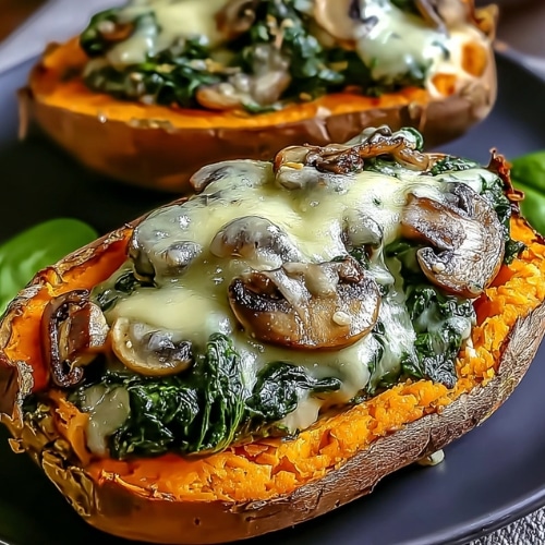 Creamy Mushroom and Spinach Stuffed Sweet Potatoes