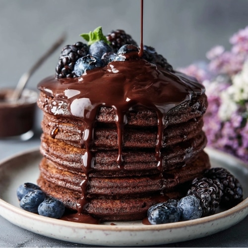 Double Chocolate Pancakes with Warm Ganache