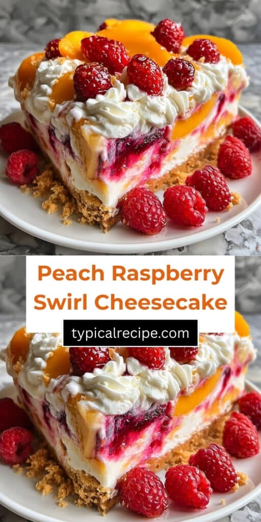No-Bake Peach Raspberry Swirl Cheesecake 93 No Bake Peach Raspberry Swirl Cheesecake – A Burst of Summer Sunshine