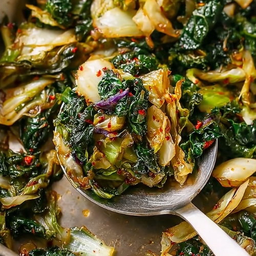 Garlic Sauteed Cabbage Kale Skillet
