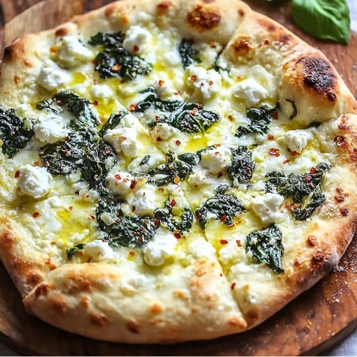 Greek Roasted Garlic Spinach White Pizza 1