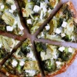 Green Pizza with Pesto Feta Artichokes and Broccoli 1