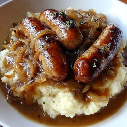True Bangers and Mash with Onion Gravy