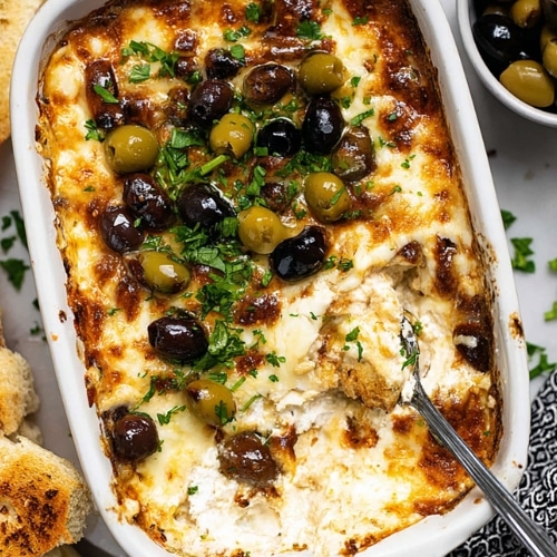 30 Minute Cheesy Baked Olive Dip