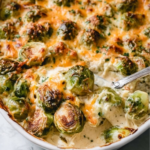 Garlicky Creamy Brussels Sprouts Au Gratin