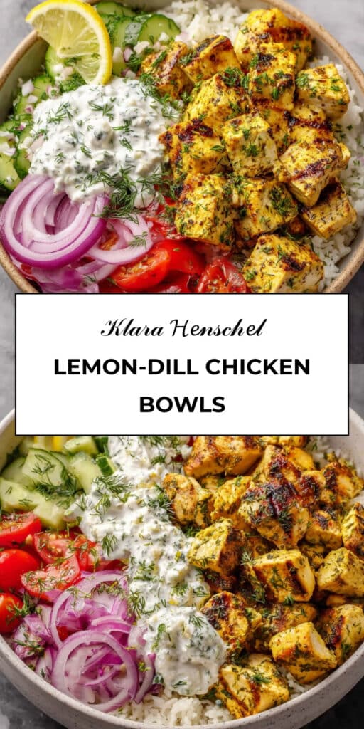 High Protein Mediterranean Lemon Dill Chicken Bowls Easy Meal Prep Recipe
