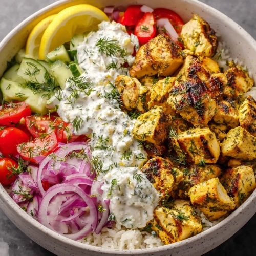 High Protein Mediterranean Lemon Dill Chicken Bowls