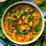 Turmeric Soup with Chickpeas Orzo and Spinach